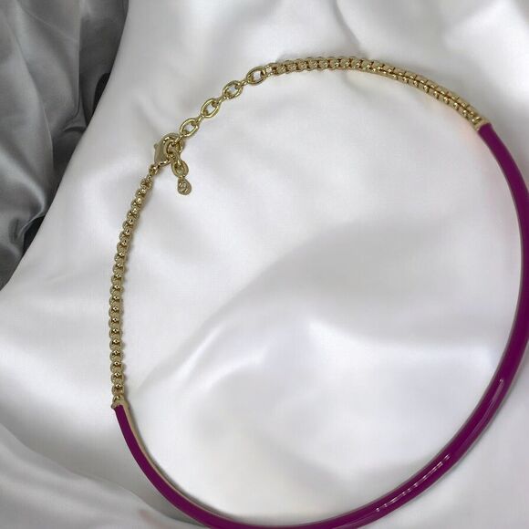 Gold Tone Collar Necklace Enamel Chain Choker Stylish Stunning Shiny Elegant NWT - Picture 9 of 16